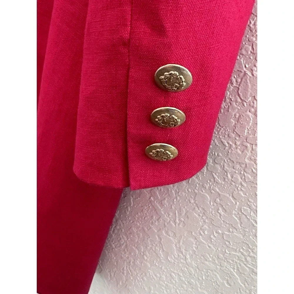 Vtg 90s Valerie Stevens Petites Pink 100% Linen Double Breasted‎ Blazer Sz 10P